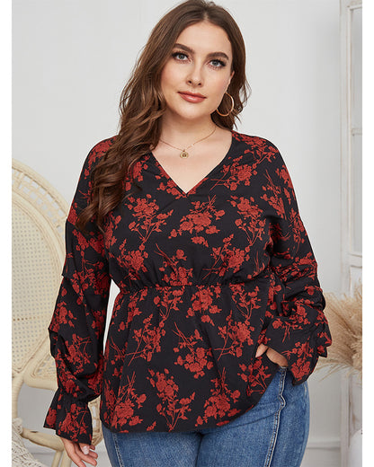 Chemise grande taille à col en V pour femmes, haut de printemps