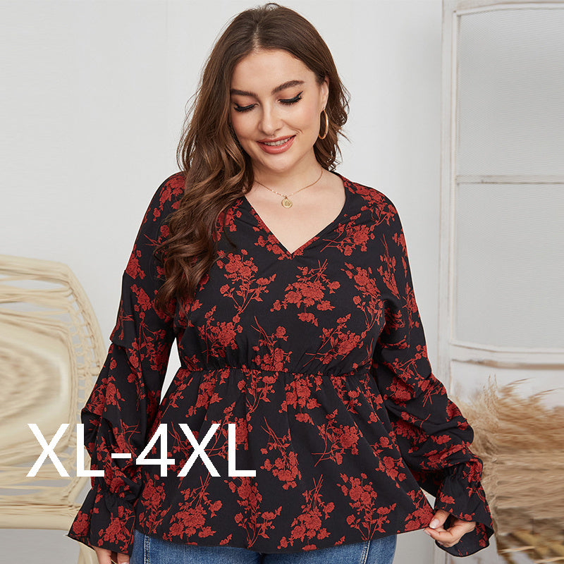 Chemise grande taille à col en V pour femmes, haut de printemps