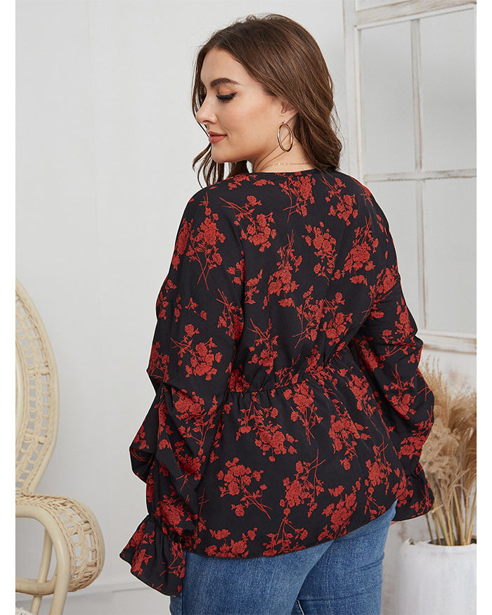 Chemise grande taille à col en V pour femmes, haut de printemps