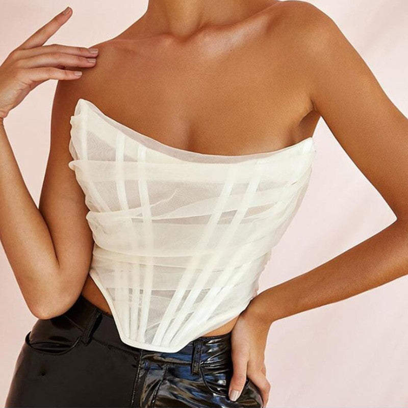 Fish Bone Net Gauze Corset Vest Pure Color Bosom Bound Woman