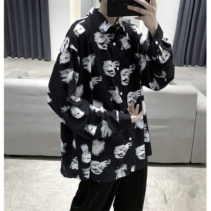 Long-Sleeved Floral Shirt Loose Large Size Printed Stand Collar Top