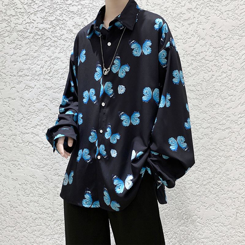 Long-Sleeved Floral Shirt Loose Large Size Printed Stand Collar Top