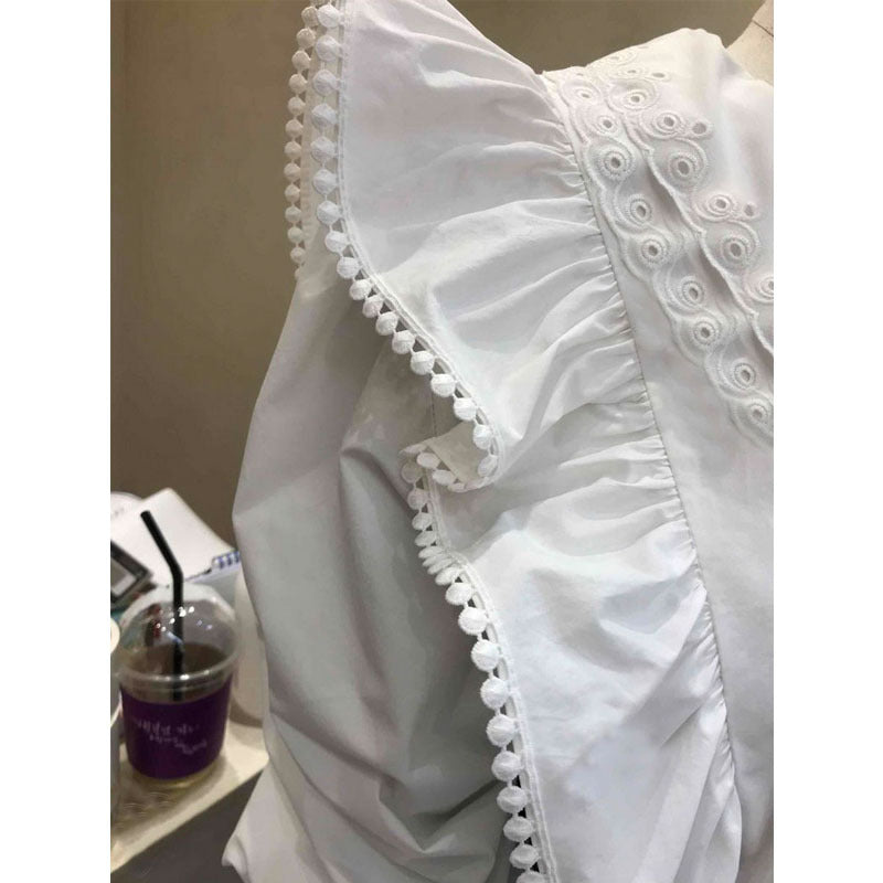 Chemisier à revers en dentelle douce, chemise boutonnée pour femmes