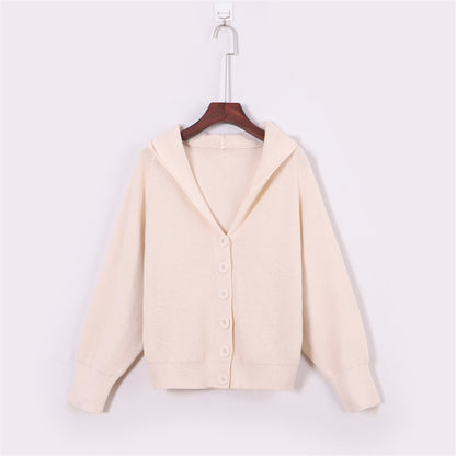 V-neck Knitted Cardigan Women's Thick Hooded Jacket