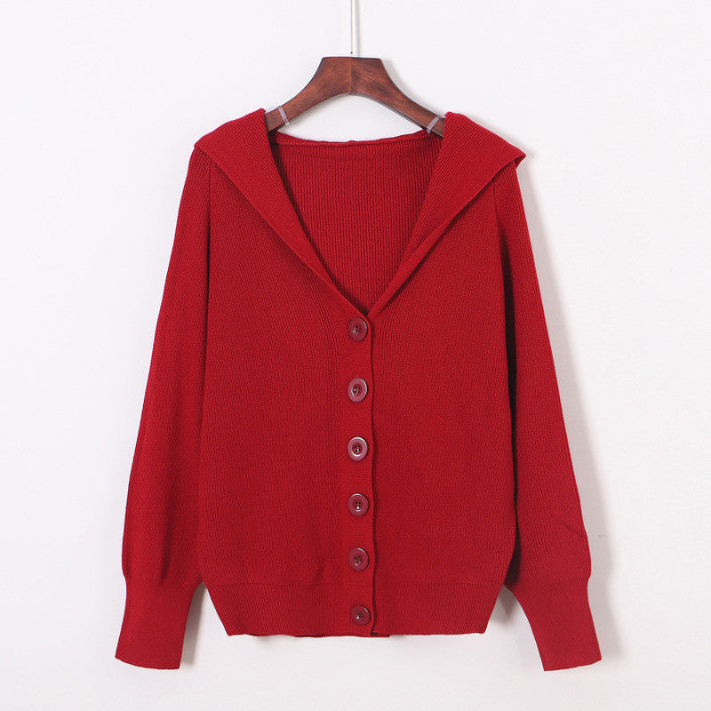 V-neck Knitted Cardigan Women's Thick Hooded Jacket