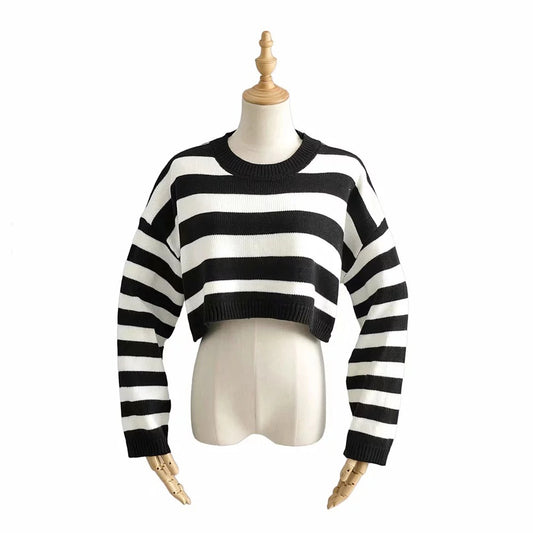 Striped Pullover Loose Round Neck Pullover Sweater