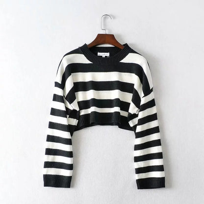 Striped Pullover Loose Round Neck Pullover Sweater