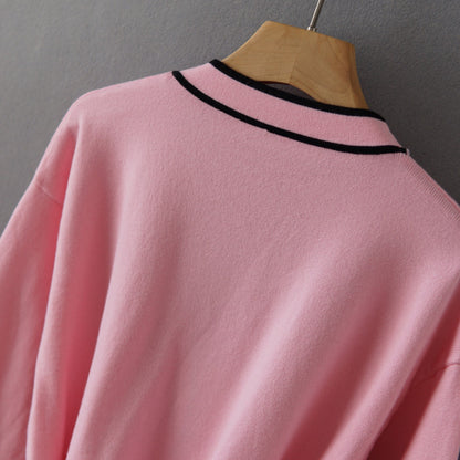 Cardigan Pink Long-sleeved Knitted Jacket All-match Casual