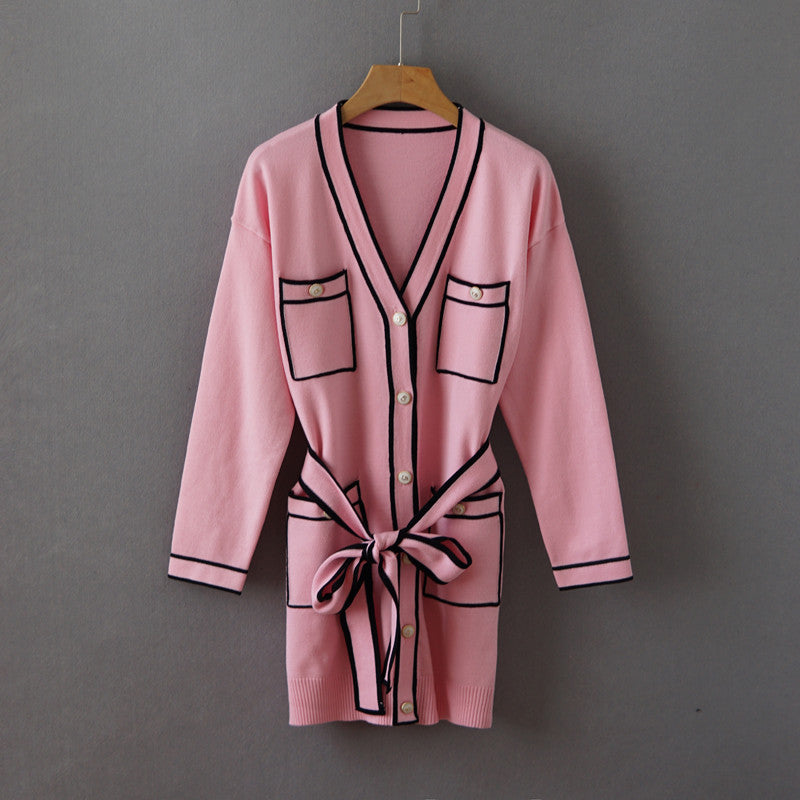 Cardigan Pink Long-sleeved Knitted Jacket All-match Casual