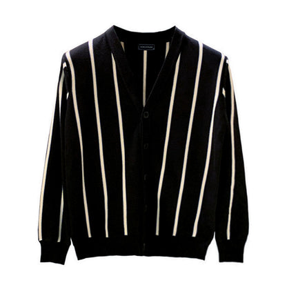 Men's Casual Knitted Cardigan Retro Classic Vertical Stripes