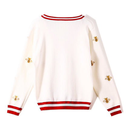 Knitted Cardigan Women's Bee Embroidery Loose Air-conditioning Shirt