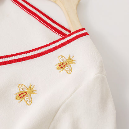 Knitted Cardigan Women's Bee Embroidery Loose Air-conditioning Shirt