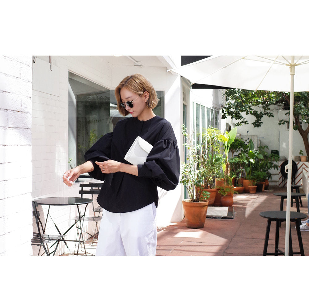 New Solid Color Hedging White Shirt Women's Mid Length Loose Casual Lantern Sleeve Shirt