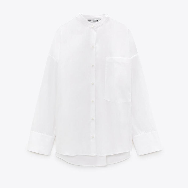 Chemise en popeline blanche avec poches pour femmes à la mode