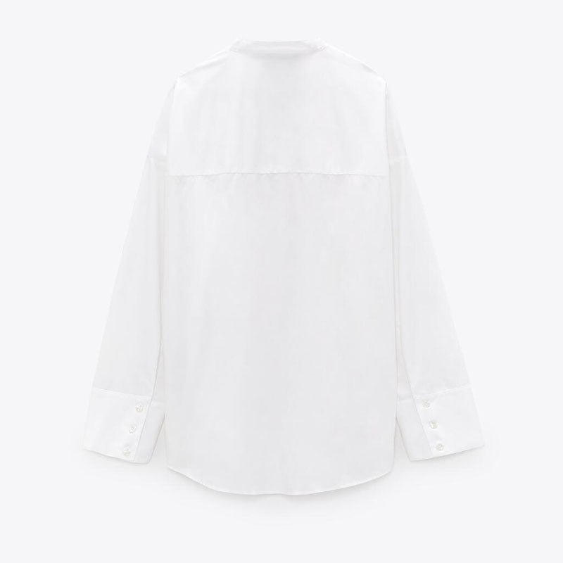 Chemise en popeline blanche avec poches pour femmes à la mode