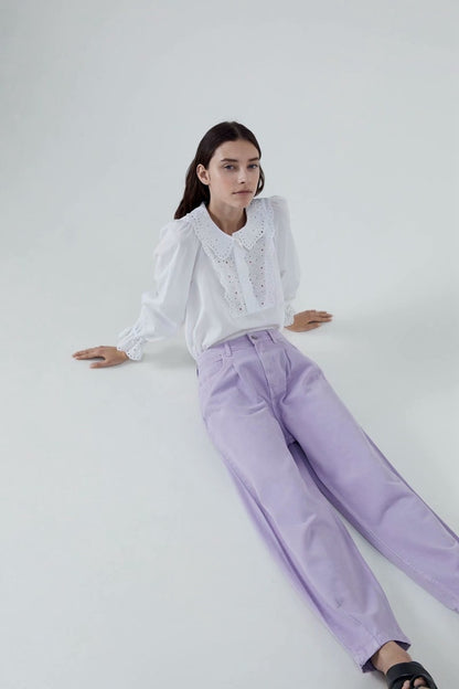 Pantalon sarouel à la mode, décoration plissée, pantalon ample