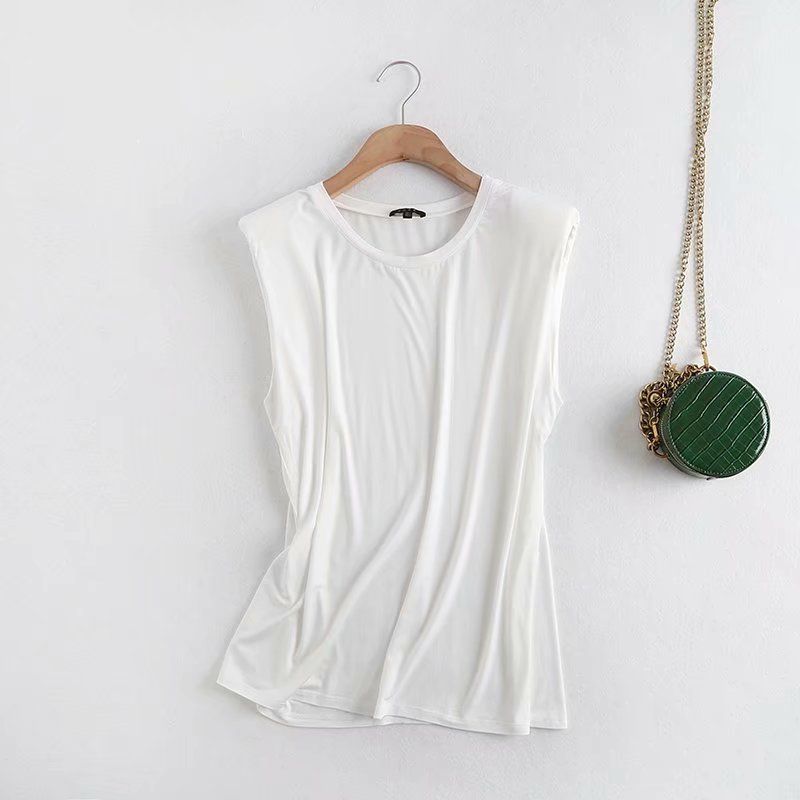 New Style Cotton Ladies Casual Sleeveless T-Shirt Top With Shoulder Pads