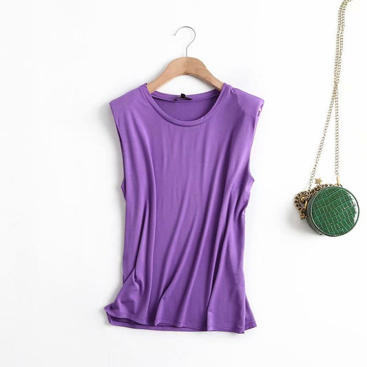 New Style Cotton Ladies Casual Sleeveless T-Shirt Top With Shoulder Pads