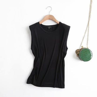 New Style Cotton Ladies Casual Sleeveless T-Shirt Top With Shoulder Pads