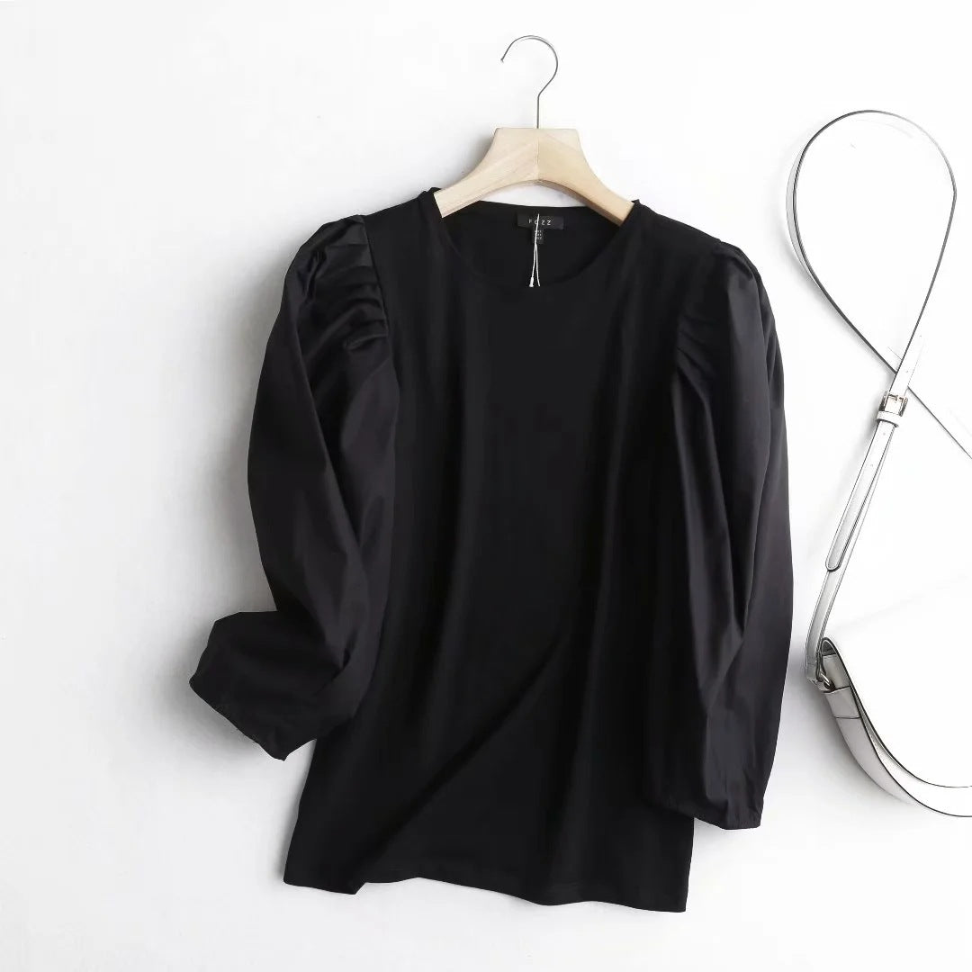 Fashion Retro Puff Sleeve Solid Color Simple Cotton Casual Women's Shirt