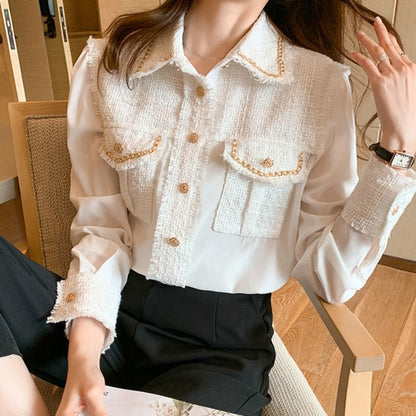 New French Temperament Stitching Long-Sleeved Shirt