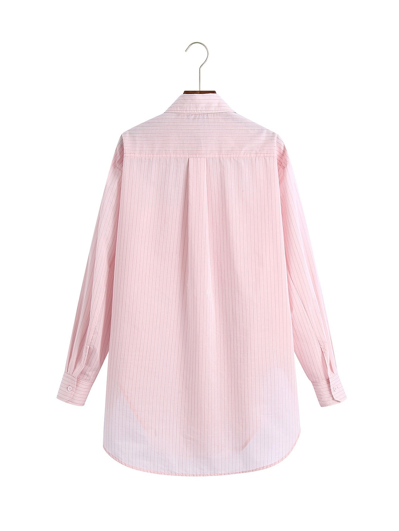 Lapel Single Pocket Striped Long-Sleeved Shirt Women