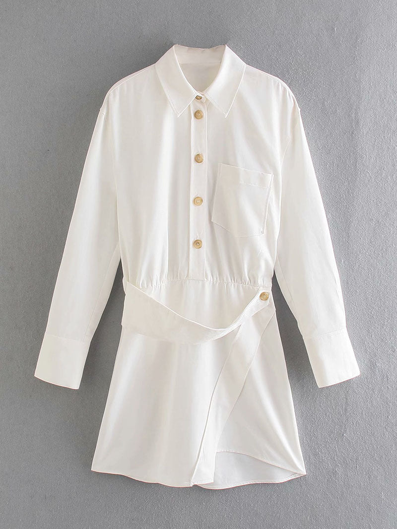 European And American Style Lapel Shirt Mini Dress