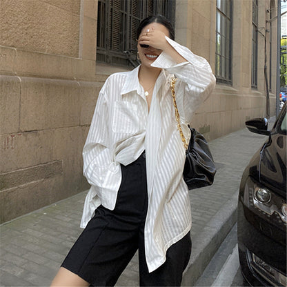 Korean Style Summer Striped Sunscreen Jacket Female Spring Thin