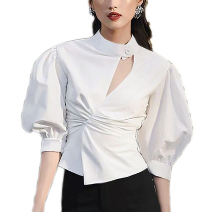 Chemise irrégulière à manches lanternes, chemise blanche assortie avec tout pour femmes