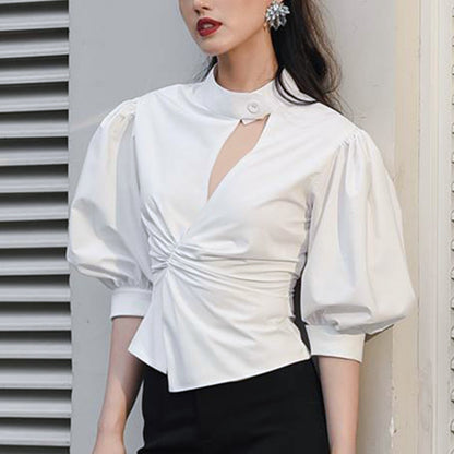 Lantern Sleeve Irregular Shirt All Match White Shirt Women