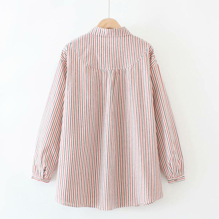 Large Retro Striped Long-Sleeved Bottoming Shirt