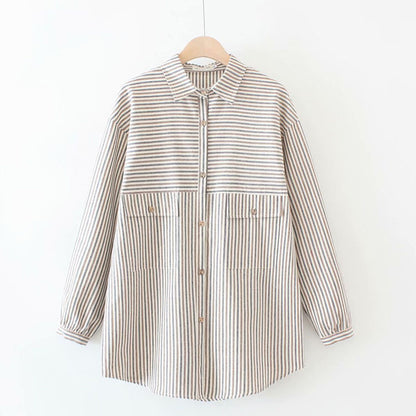 Large Retro Striped Long-Sleeved Bottoming Shirt