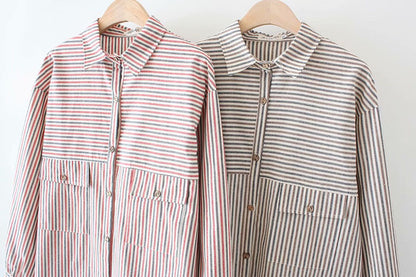 Large Retro Striped Long-Sleeved Bottoming Shirt