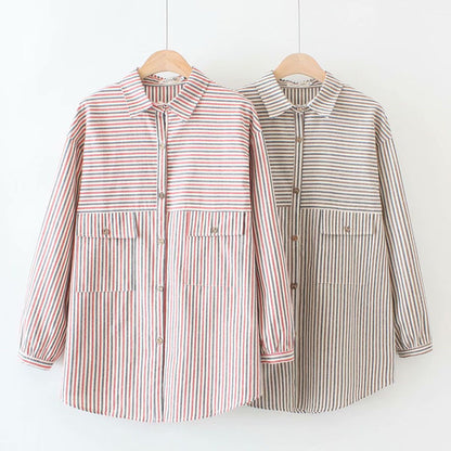 Large Retro Striped Long-Sleeved Bottoming Shirt