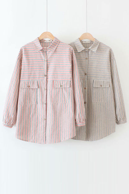 Large Retro Striped Long-Sleeved Bottoming Shirt