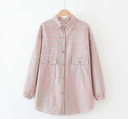 Large Retro Striped Long-Sleeved Bottoming Shirt