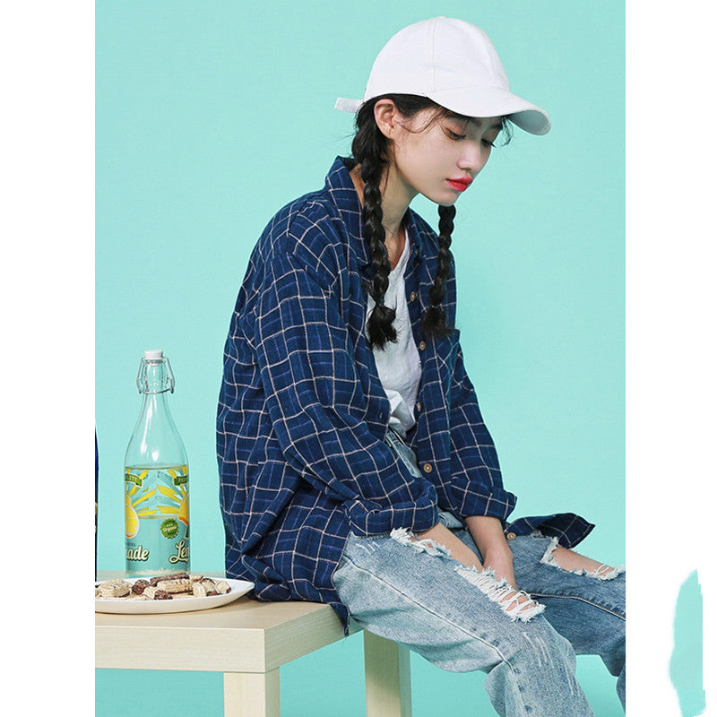 Retro Niche Plaid Loose Long-Sleeved Shirt