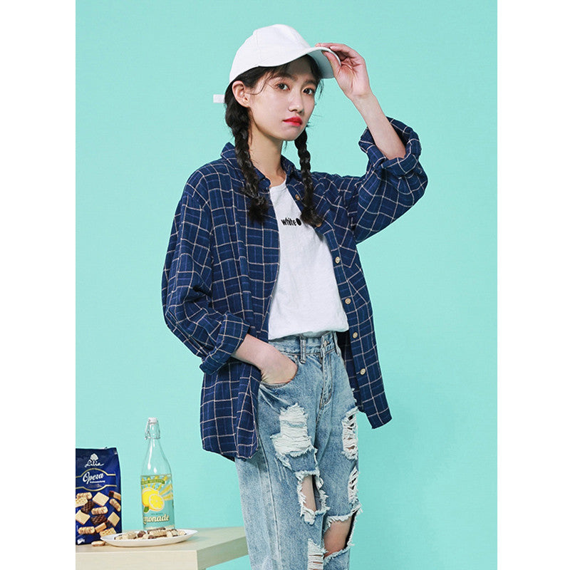 Retro Niche Plaid Loose Long-Sleeved Shirt