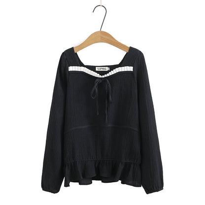 Women's Korean Style Loose Color Matching Long-Sleeved Bottoming Shirt Shirt