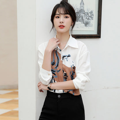 Hong Kong Style Ins All-match Long-sleeved Chiffon Shirt