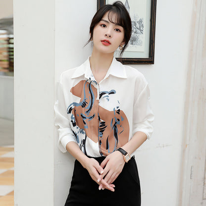 Hong Kong Style Ins All-match Long-sleeved Chiffon Shirt