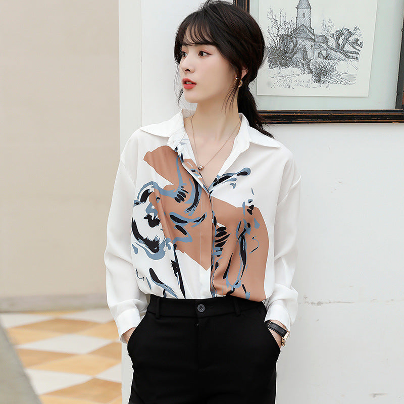 Hong Kong Style Ins All-match Long-sleeved Chiffon Shirt