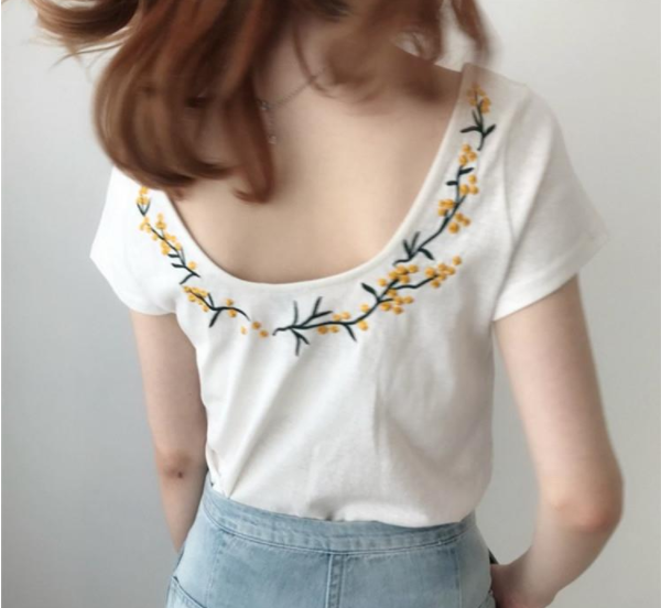 Knitted Cool Round Neck Halter Embroidered Short Sleeves