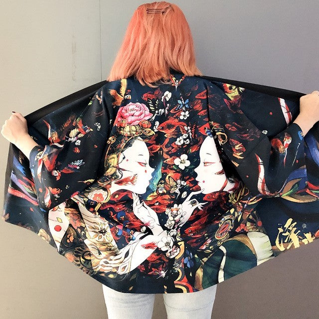 Chaqueta tipo kimono japonés para mujer, con mangas, estilo kimono, tradicional