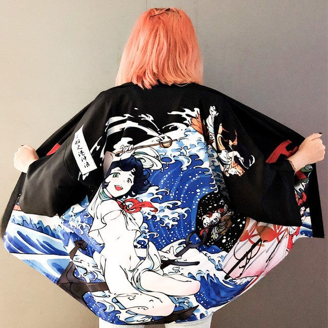 Chaqueta tipo kimono japonés para mujer, con mangas, estilo kimono, tradicional