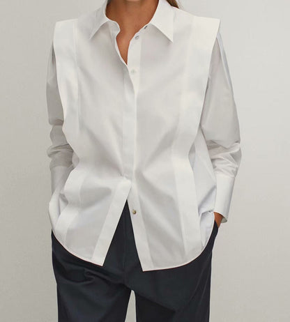 Autumn Temperament Long-Sleeved Blouse Plain Design Sense Poplin Ladies White Shirt