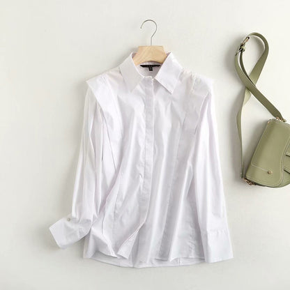 Blusa de manga larga con temperamento otoñal, camisa blanca de popelina con sentido de diseño liso para mujer