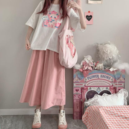 T-Shirt manches courtes femme, mignon, imprimé jus de pêche, fille douce japonaise, blanc, rose, coton, été