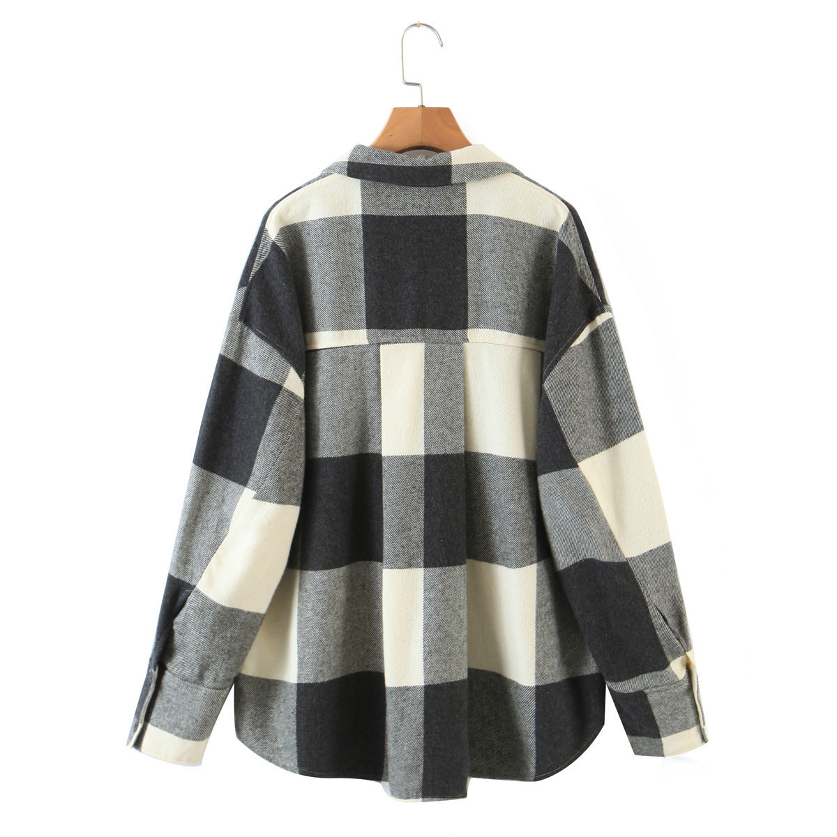 Autumn And Winter European And American Women'S Fashion Plaid Woolen Loose Shirt Jacket Coat