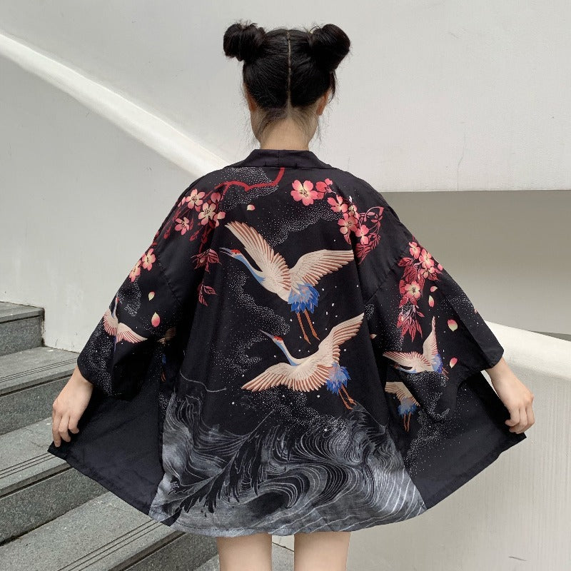 Kimono femme japonais Ukiyoe imprimé Kimono traditionnel Cardigan homme